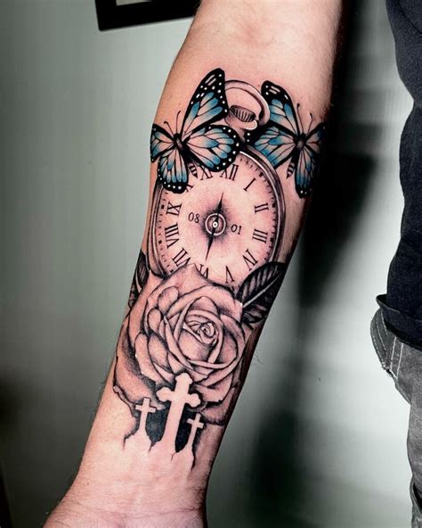 tattoo clock ideas|clock with butterflies tattoo.